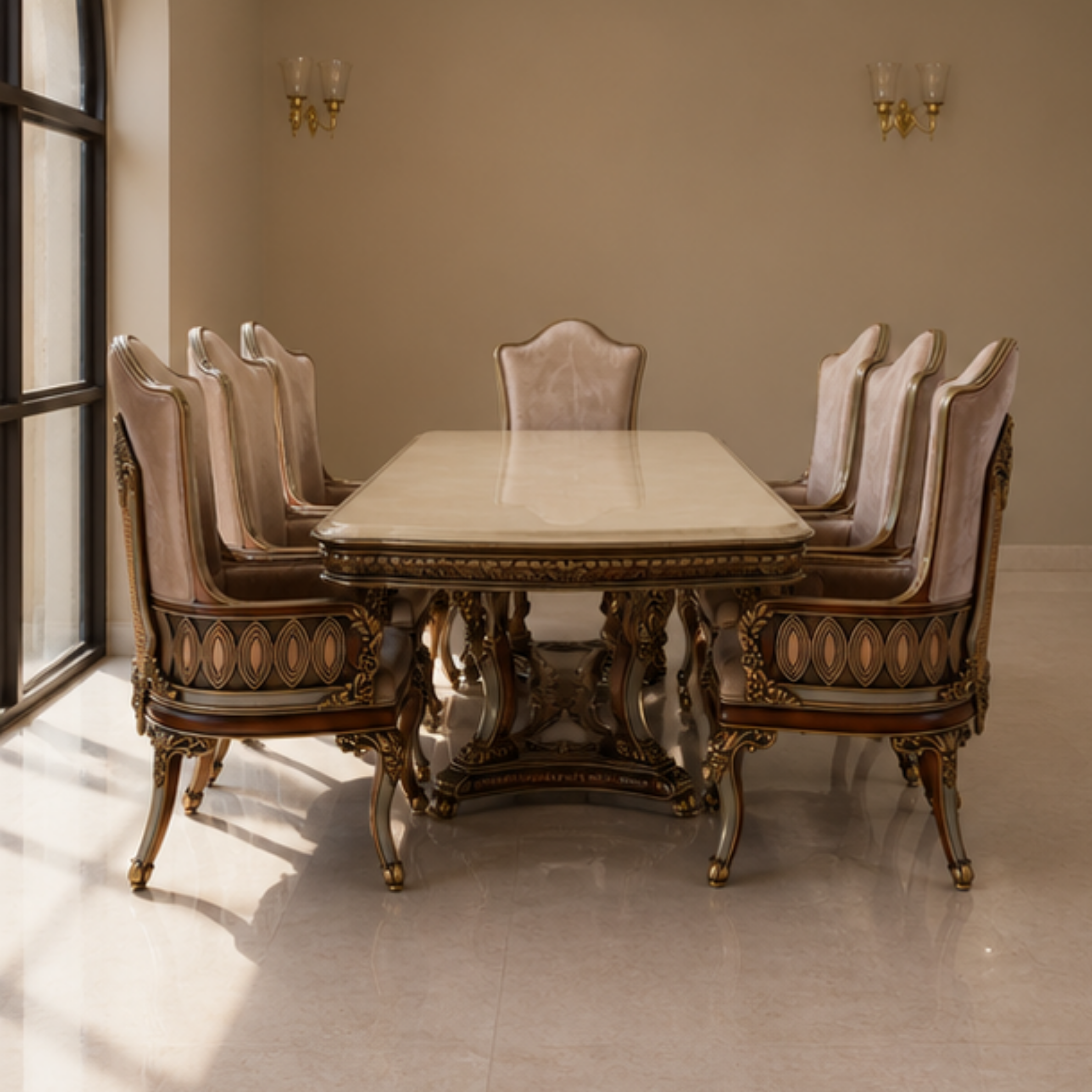 Sovereign Marble-Inlay Dining Table (DT-034)