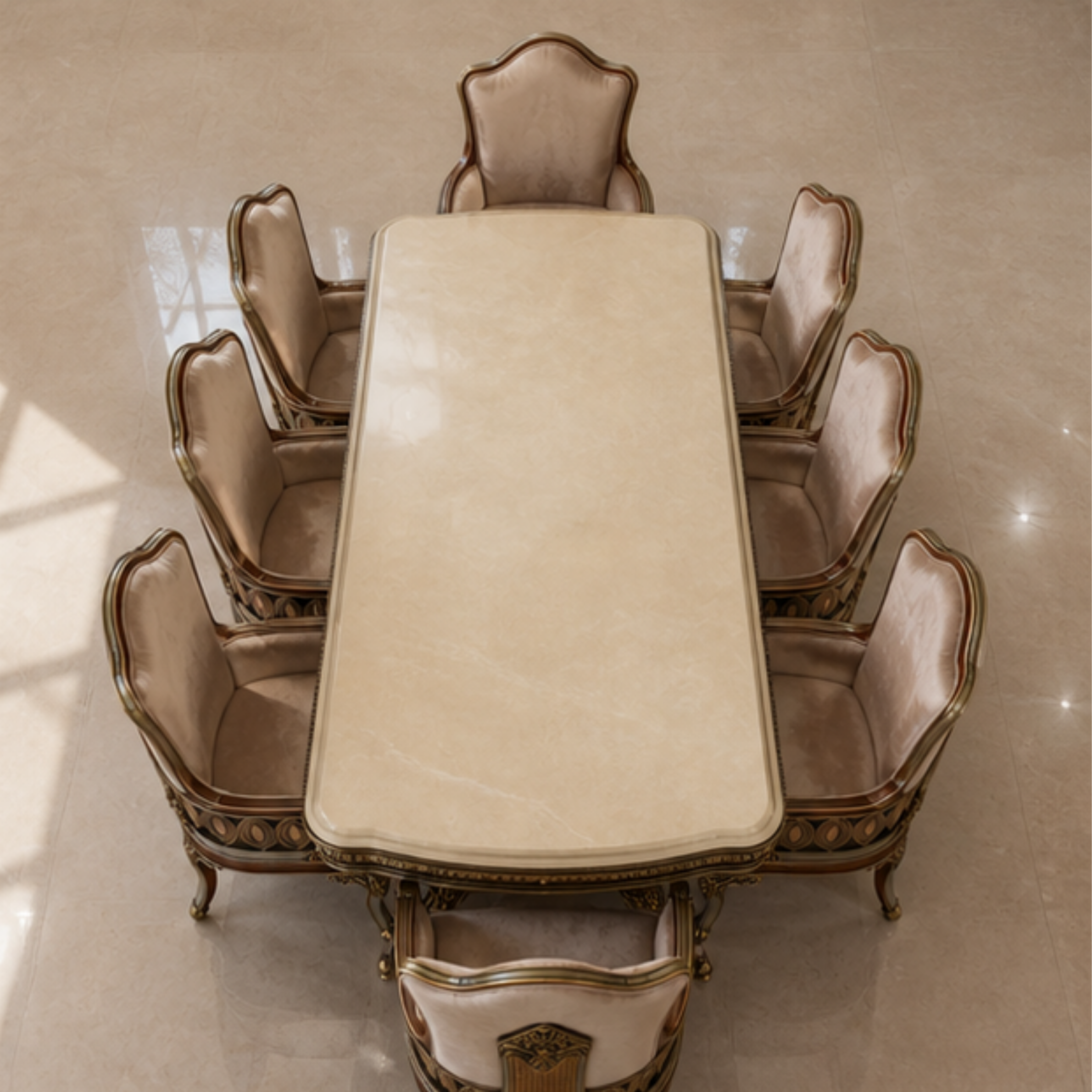 Sovereign Marble-Inlay Dining Table (DT-034)